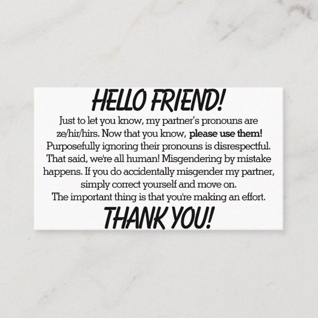 Cartes Pronoun (ze/hir partner) (Devant)