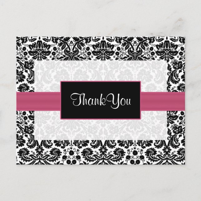 Cartes Remerciements rose damask (Devant)