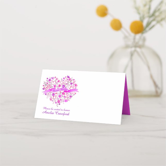 Cartes rose violet du coeur de la douche nuptiale (Devant)