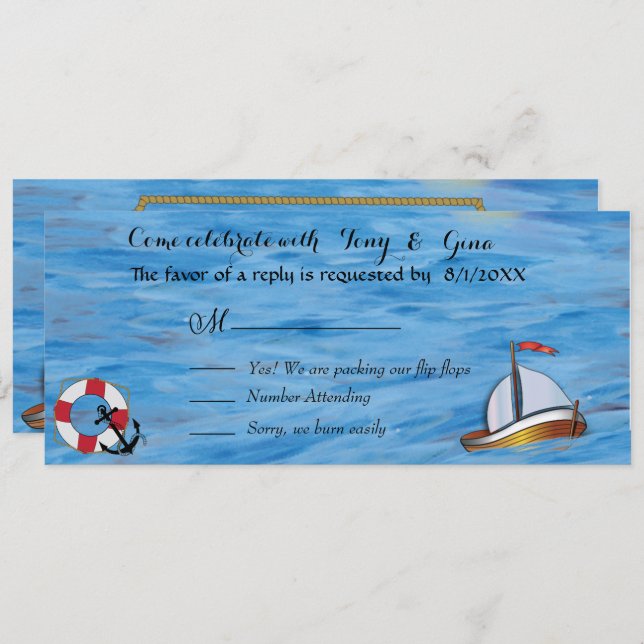 Cartes RSVP aquarelle de bateau à voile pour maria (Devant / Derrière)