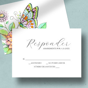 Cartes RSVP Aquarelle Papillon et Fleur