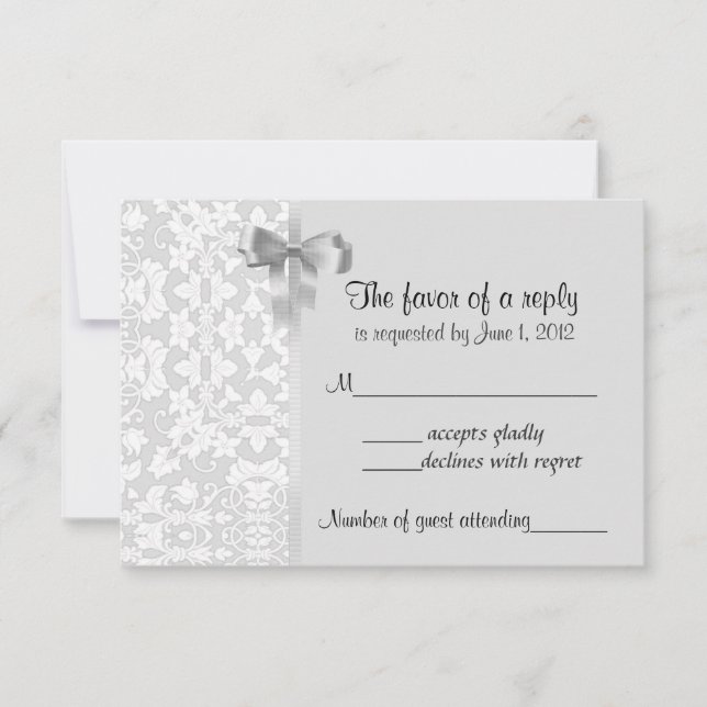 Cartes RSVP Argent Damask (Devant)