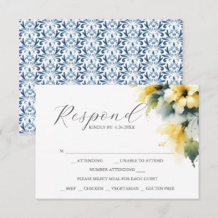 Cartes RSVP avec choix de repas bleu et jaune