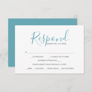 Cartes RSVP avec choix de repas bleu turquoise