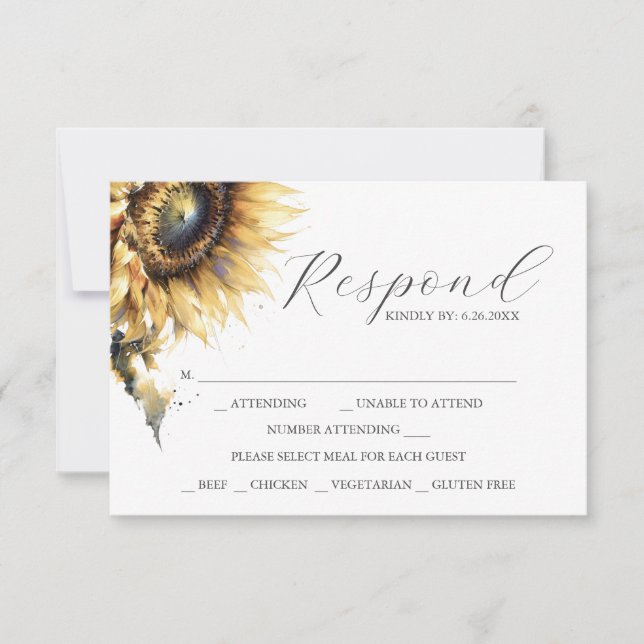 Cartes RSVP avec choix de repas Fleurs de soleil j (Devant)