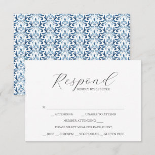 Cartes RSVP avec choix de repas Motif bleu foncé
