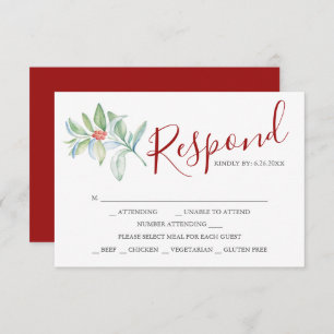 Cartes RSVP avec choix de repas rouge