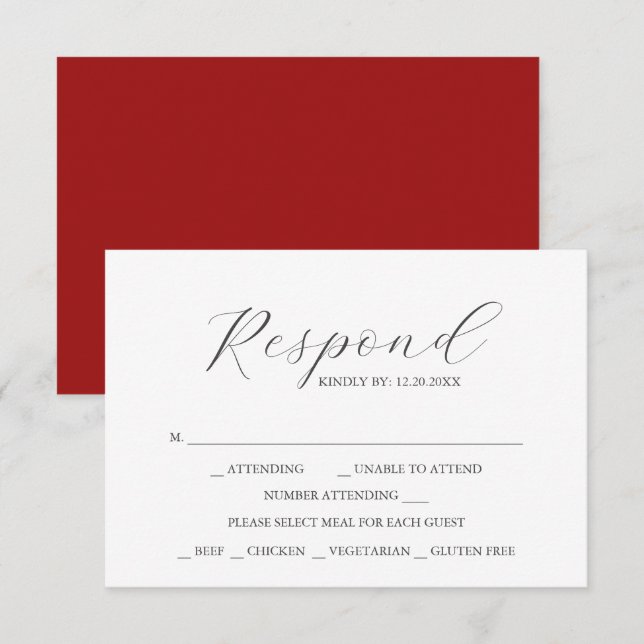 Cartes RSVP avec choix de repas rouge (Devant / Derrière)