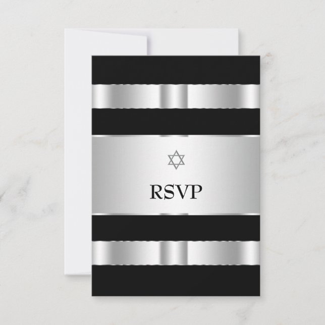 Cartes RSVP Bar Mitzvah Étoile de David Argent Noi (Devant)