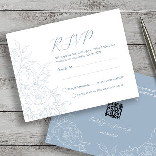 Cartes RSVP Bilingues Vietnamiennes Peony bleu Dus