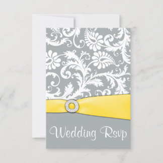 Cartes RSVP blanc et gris Mariage damassé