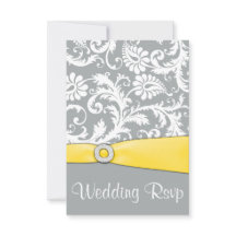 Cartes RSVP blanc et gris Mariage damassé