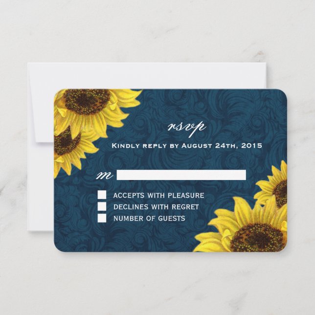 Cartes RSVP bleu marine et tournesol (Devant)