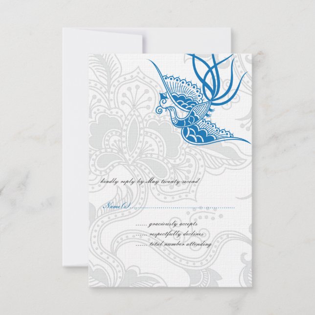 Cartes RSVP Bleues Dazzling Oiseau et Mariage Flor (Devant)