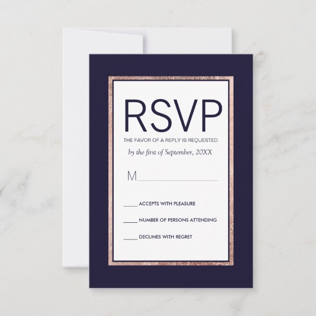 Cartes RSVP Bleues Marine Bleu Rose (Devant)