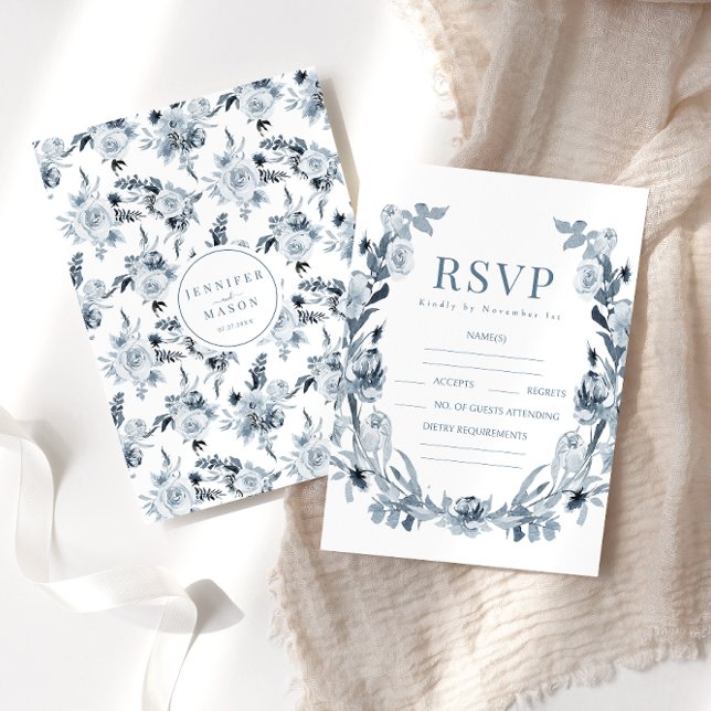 Cartes RSVP Bohemian Blue Grey Floral Wedding (Créateur téléchargé)
