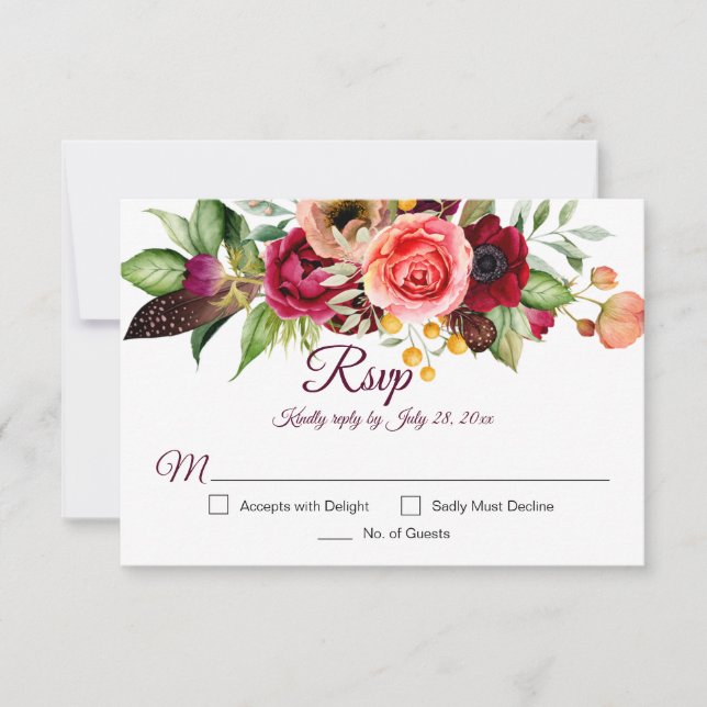 Cartes RSVP Bohemian Floral Romance (Devant)