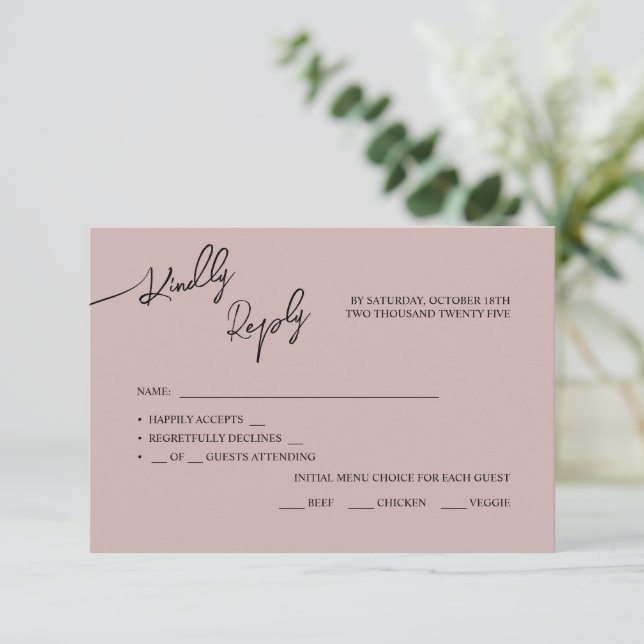 Cartes RSVP Boho-chic mariage, couleurs pastel. (Debout devant)