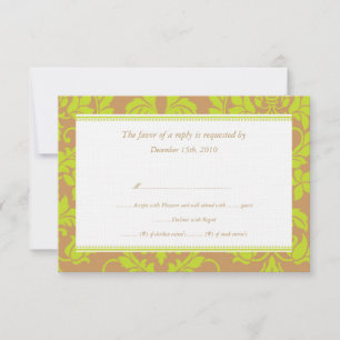 Cartes RSVP Brown et Lime Green Mariage damassé