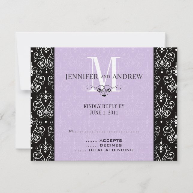 Cartes RSVP Chandelier Monogramme violet (Devant)