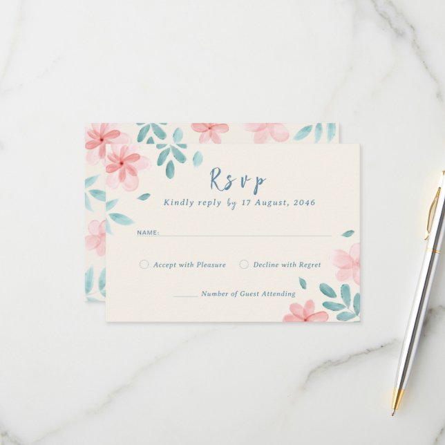 Cartes RSVP Chic Faire-part de mariage Aquarelle R (Devant/Arrière en situation)