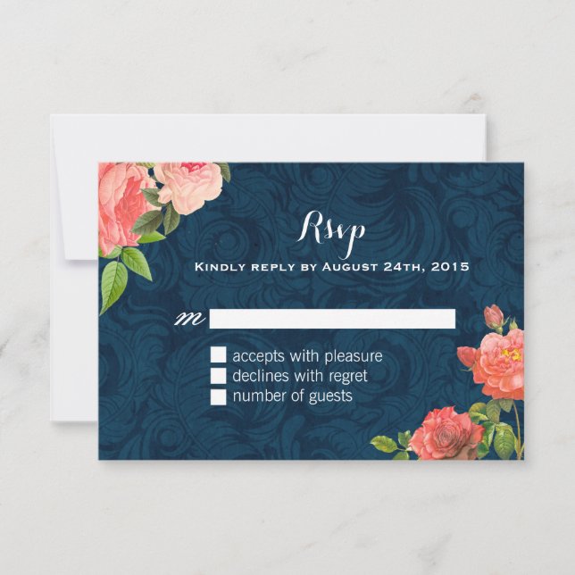 Cartes RSVP chic pour corail et marine bleu (Devant)