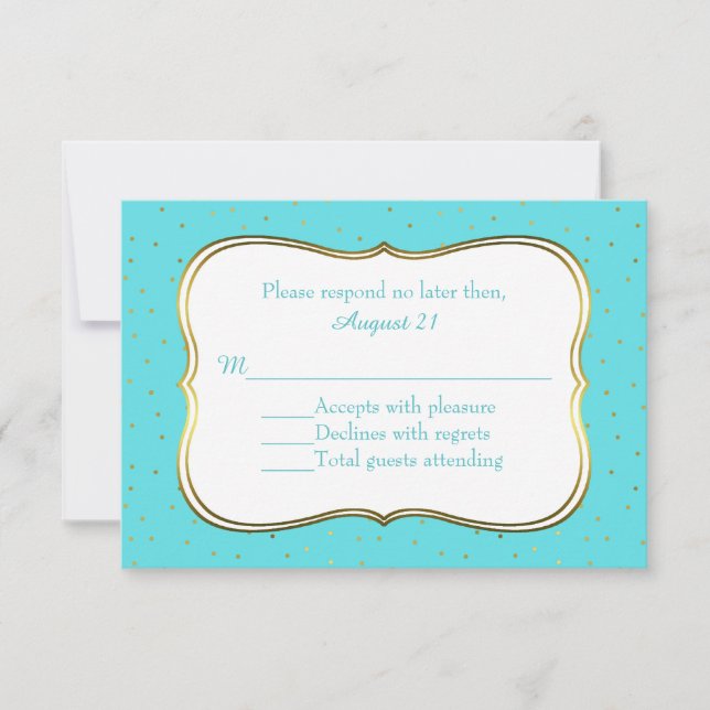 Cartes RSVP Chic Robins Oeuf Bleu et Mariage Or (Devant)