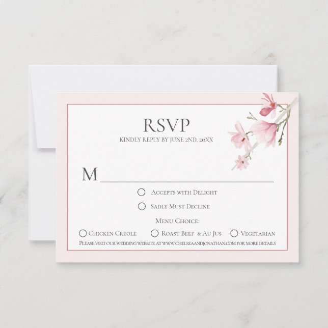 Cartes RSVP Choix du menu Magnolia Blooms (Devant)