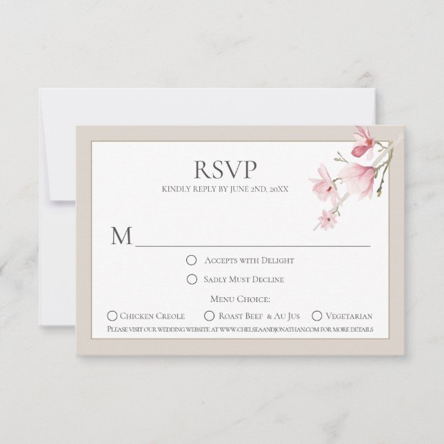 Cartes RSVP Choix du menu Magnolia Blooms (Devant)