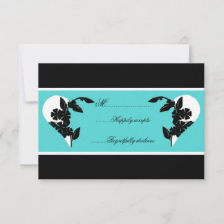 Cartes RSVP Coeurs Turquoise et Noir Mariage