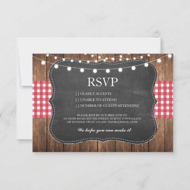 Cartes RSVP Craie Mariage Bois Rustique Rouge à Ca (Devant)