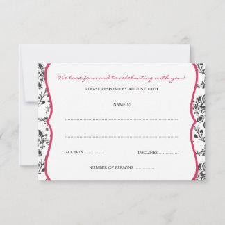 Cartes RSVP Damask (Black & Fuschia)