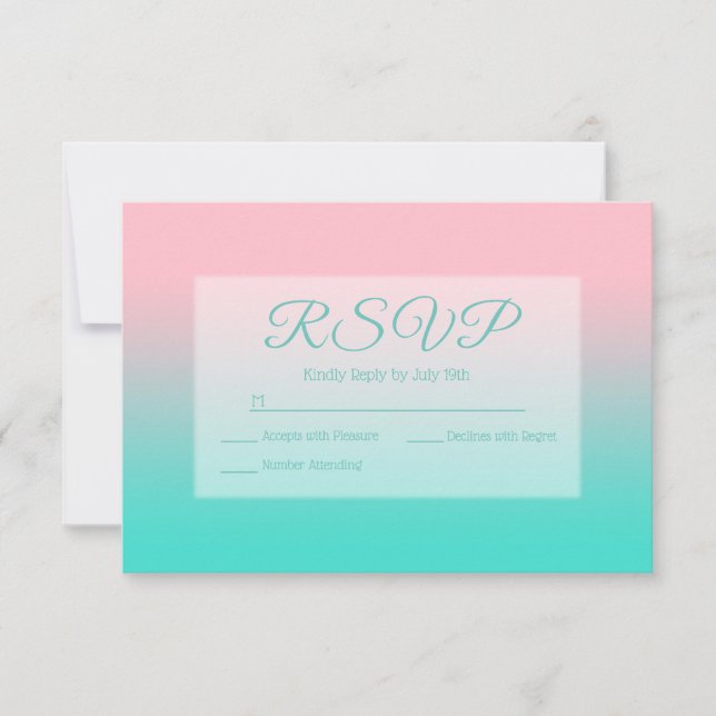 Cartes RSVP de calligraphie ombrée rose et turquoi (Devant)