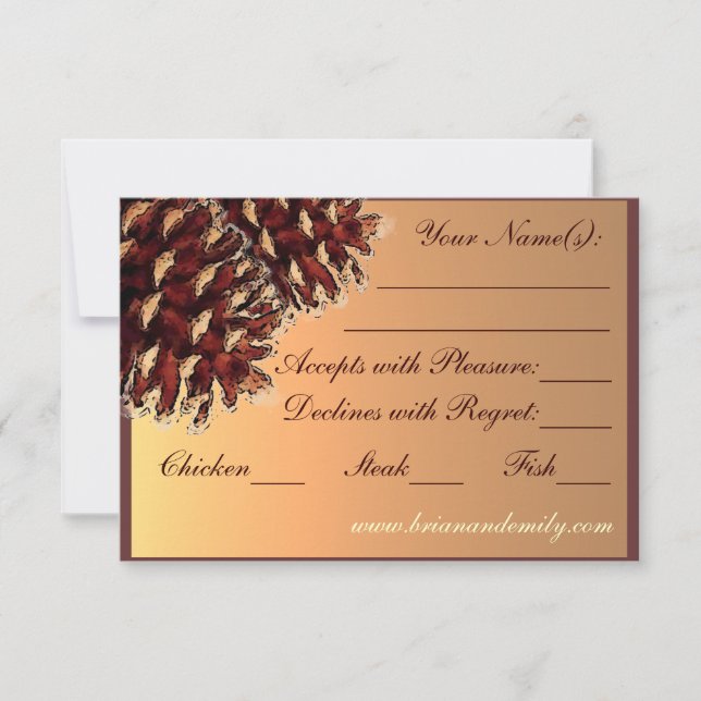 Cartes RSVP de cone de pin à thème d'automne rusti (Devant)