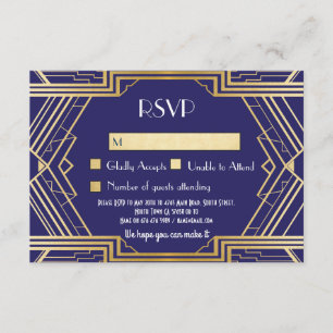Cartes RSVP de la Marine Vintage Gatsby Wedding In