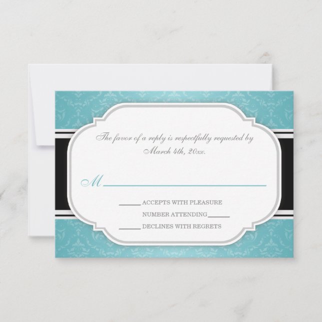 Cartes RSVP de la réception Mariage damassé gris T (Devant)