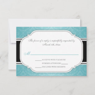 Cartes RSVP de la réception Mariage damassé gris T