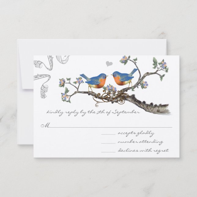 Cartes RSVP de mariage à branche fleurie avec oise (Devant)