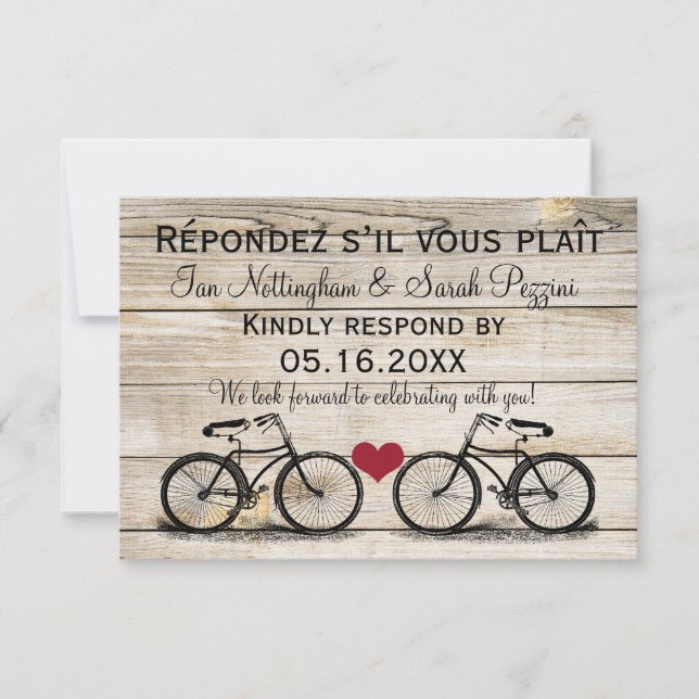 Cartes RSVP de mariage à vélo vintage (Devant)