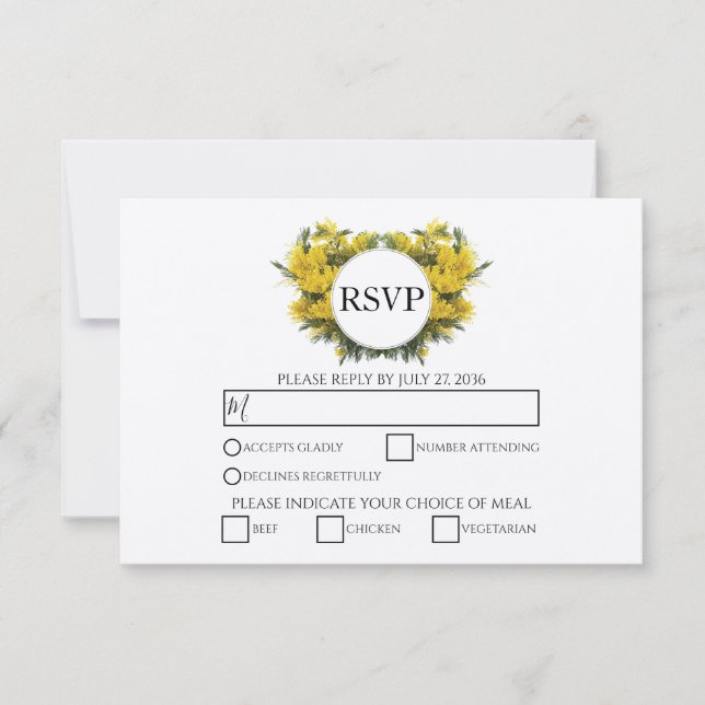 Cartes RSVP de Mariage Acacia Wattle Rustique (Devant)