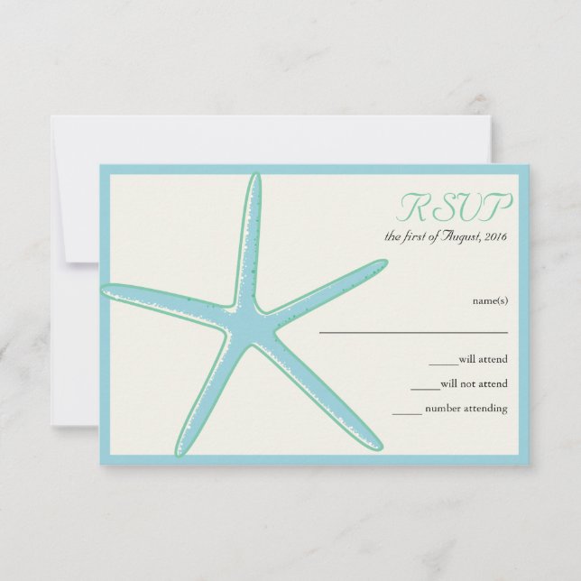 Cartes RSVP de Mariage Aquamarine Starfish (Devant)