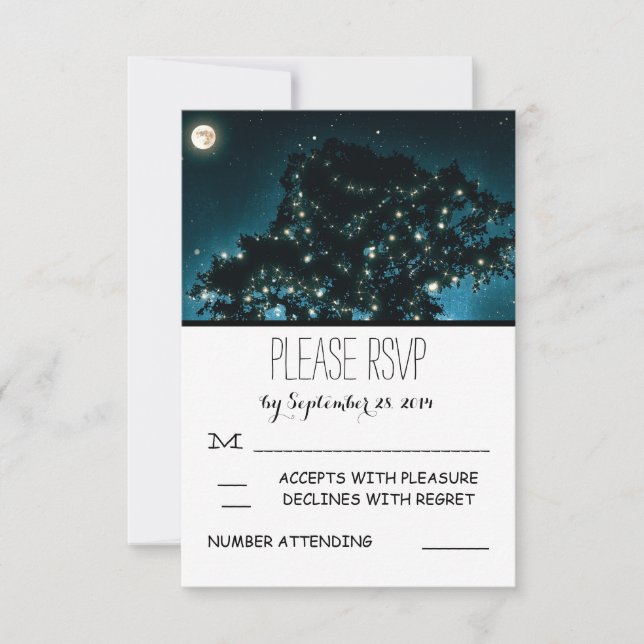Cartes RSVP de mariage arbre de nuit rustique avec (Devant)