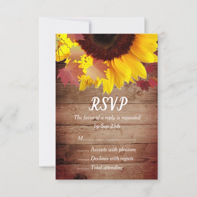 Cartes RSVP de mariage au tournesol rustique (Devant)