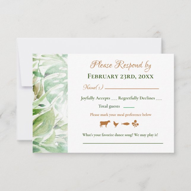Cartes RSVP de mariage aux feuilles de Monstera do (Devant)