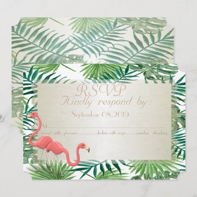 Cartes RSVP de mariage aux feuilles de palmiers tr (Devant / Derrière)