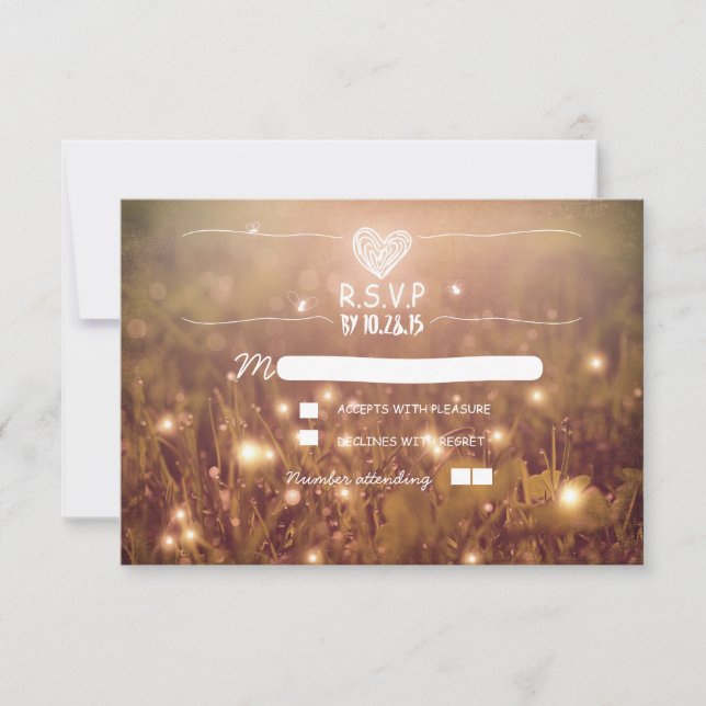 Cartes RSVP de mariage aux lucioles romantiques (Devant)