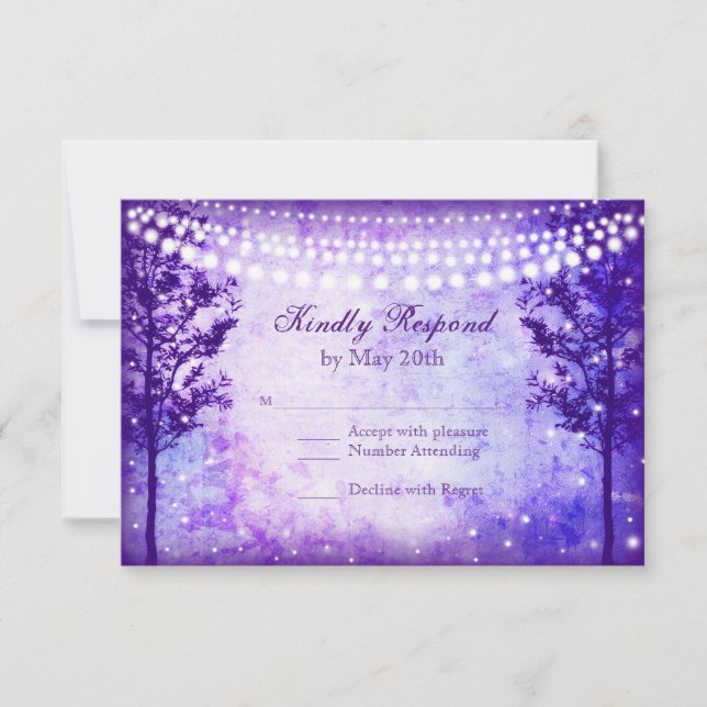 Cartes RSVP de mariage avec cordes d'arbres violet (Devant)