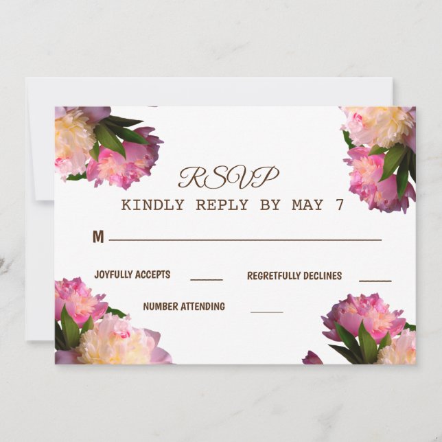 Cartes RSVP de mariage avec fleurs de pivoine élég (Devant)