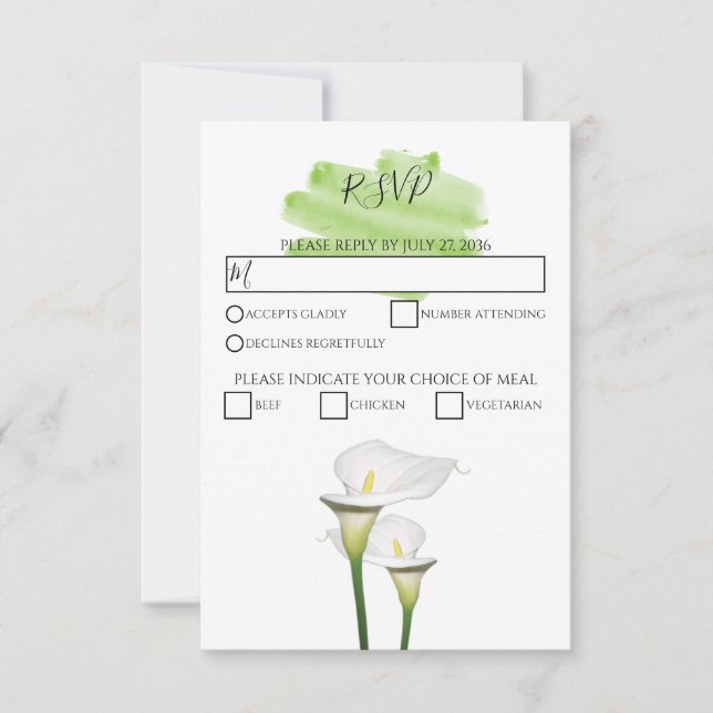 Cartes RSVP de mariage blanc Calla Lilies Aquarell (Devant)