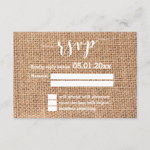 Cartes RSVP De Mariage Blanc Et Burlap Simple